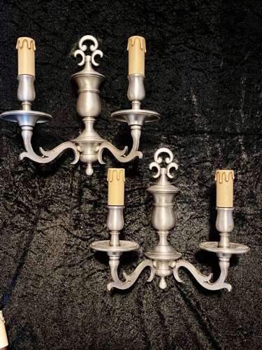 A Pair of  Dutch Twin arm Wall-lights pewter colour