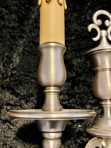 A Pair of Dutch Twin arm Wall-lights pewter colour