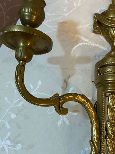 A Pair of French Antique Two Light Brass Antique Wall-lights
