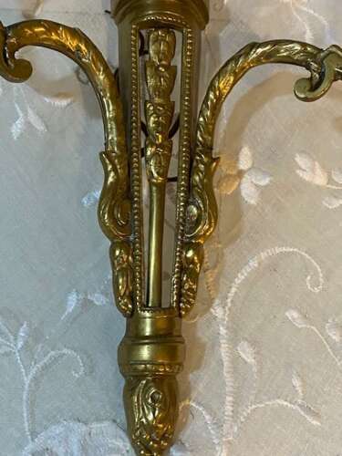 A Pair of French Antique Two Light Brass Antique Wall-lights