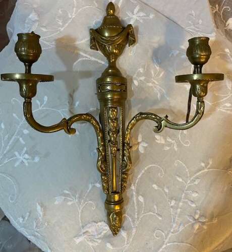 A Pair of French Antique Two Light Brass Antique Wall-lights