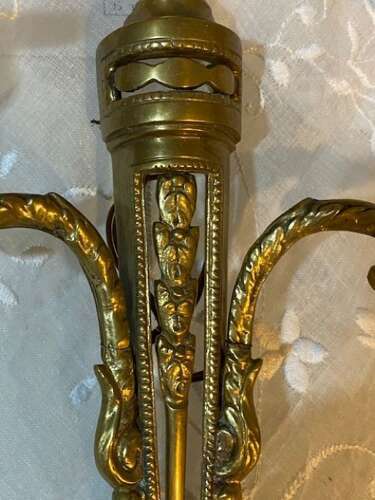 A Pair of French Antique Two Light Brass Antique Wall-lights