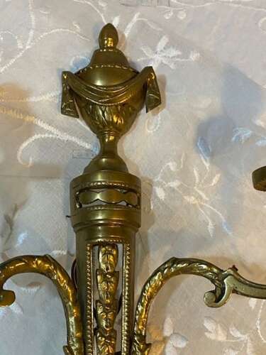 A Pair of French Antique Two Light Brass Antique Wall-lights