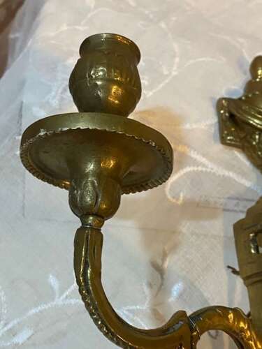 A Pair of French Antique Two Light Brass Antique Wall-lights