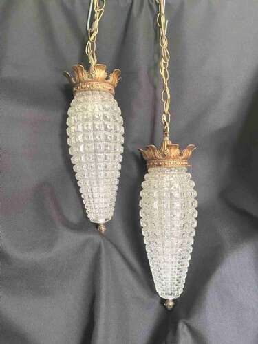 A Pair of French Antique Cut Glass Hall Lanterns