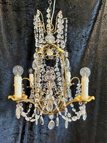 Antique Four Light Gilt and Crystal Chandelier from Belgium