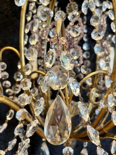 Antique Four Light Gilt and Crystal Chandelier from Belgium