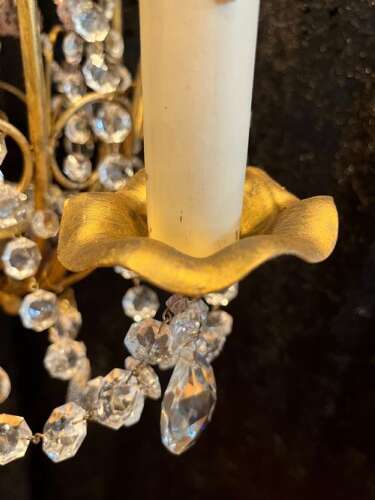 Antique Four Light Gilt and Crystal Chandelier from Belgium