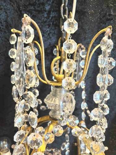 Antique Four Light Gilt and Crystal Chandelier from Belgium