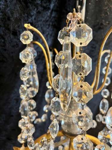 Antique Four Light Gilt and Crystal Chandelier from Belgium