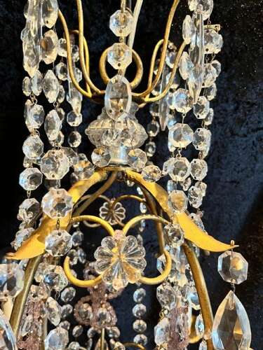 Antique Four Light Gilt and Crystal Chandelier from Belgium