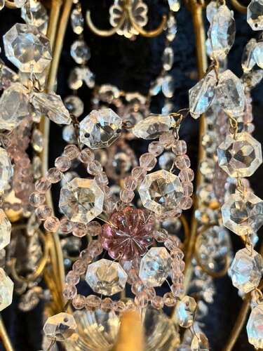 Antique Four Light Gilt and Crystal Chandelier from Belgium