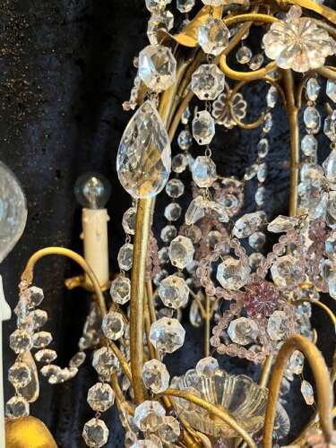 Antique Four Light Gilt and Crystal Chandelier from Belgium