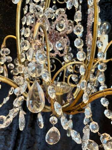 Antique Four Light Gilt and Crystal Chandelier from Belgium