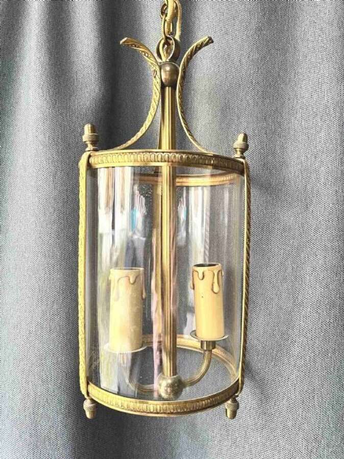 A French Circular Brass Two Light Lantern.   c1920