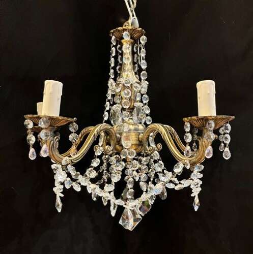 A Five Arm Italian Brass and Crystal Antique