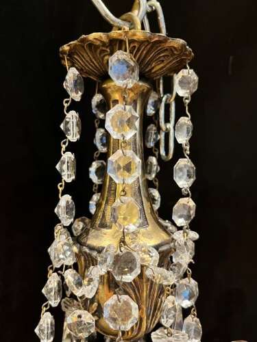 A Five Arm Italian Brass and Crystal Antique