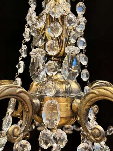 A Five Arm Italian Brass and Crystal Antique