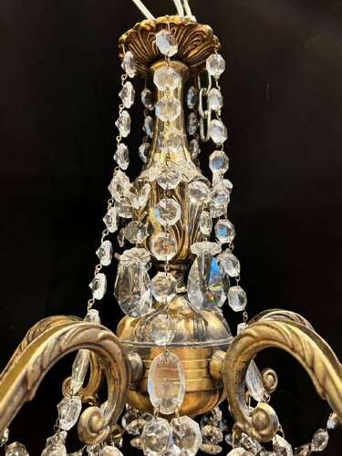 A Five Arm Italian Brass and Crystal Antique