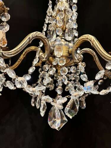 A Five Arm Italian Brass and Crystal Antique