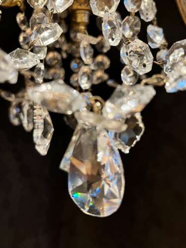 A Five Arm Italian Brass and Crystal Antique