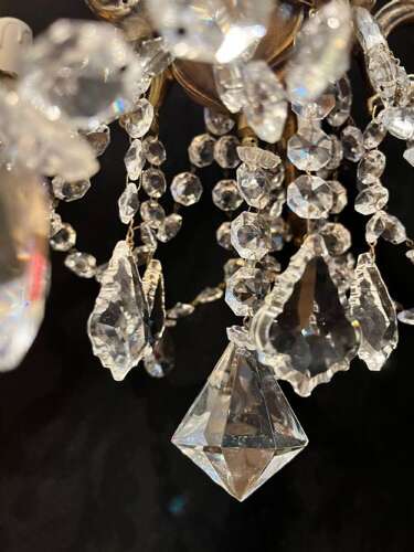 A Five Arm Italian Brass and Crystal Antique