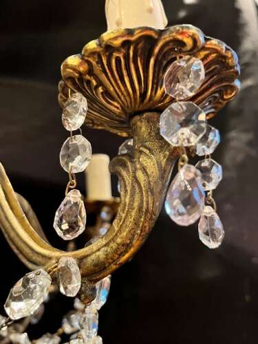 A Five Arm Italian Brass and Crystal Antique