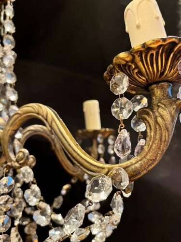 A Five Arm Italian Brass and Crystal Antique