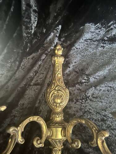 A Pair Of Twin Light Antique French Brass Wall Lights.