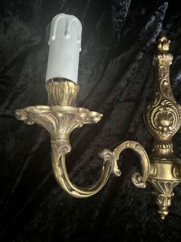 A Pair Of Twin Light Antique French Brass Wall Lights.