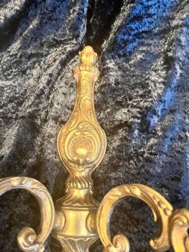 A Pair Of Twin Light Antique French Brass Wall Lights.