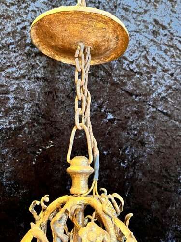 Italian Gilt Rustic Three Light Antique Lantern