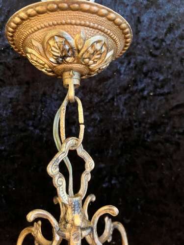 French Brass Gilded Three Light Antique Lantern
