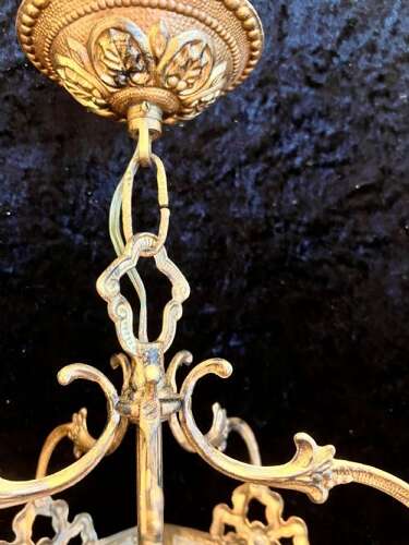 French Brass Gilded Three Light Antique Lantern