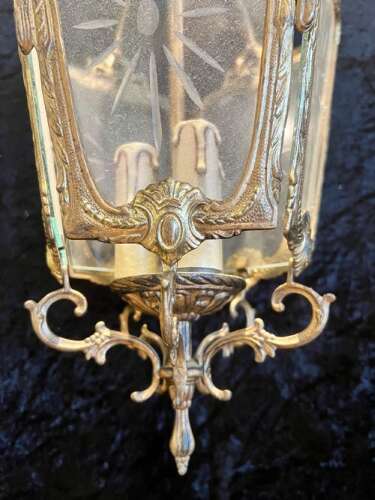 French Brass Gilded Three Light Antique Lantern