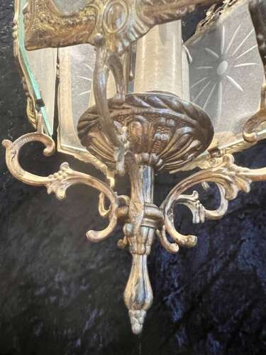 French Brass Gilded Three Light Antique Lantern