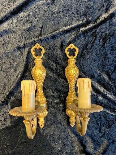 A Pair of Single Light Brass French Antique Wall-lights