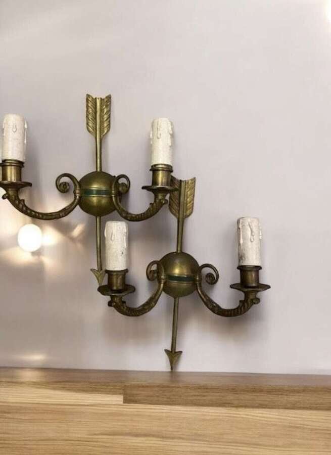 An Unsual Pair of Two Light French Spear Antique Wall-lights