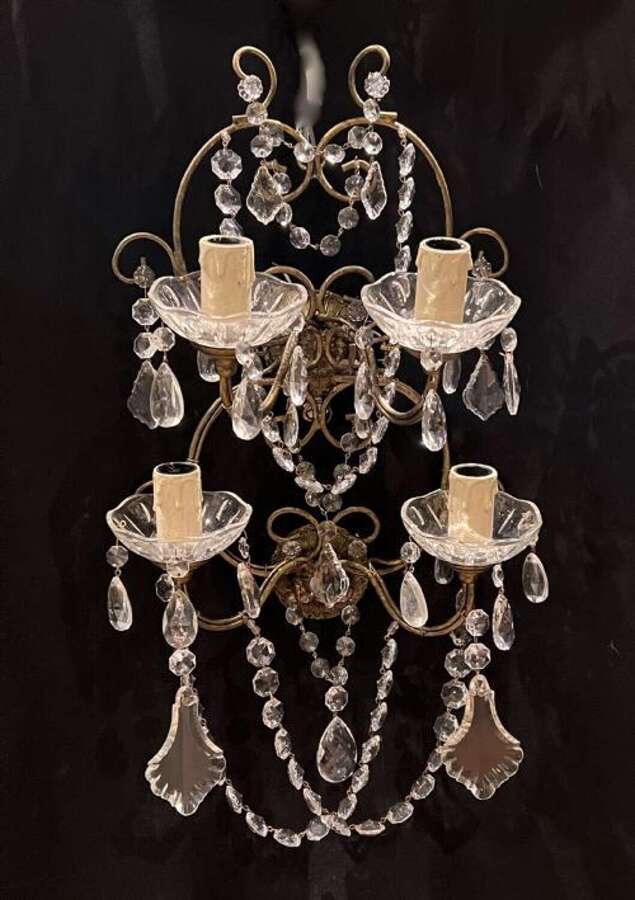 Pair of Italian Gilt Framed Four Light Antique Wall Lights