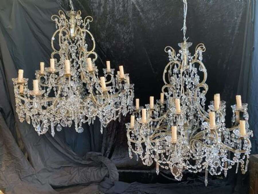 A Large Pair of Beaded Florentine 18 Light Antique Chandeliers