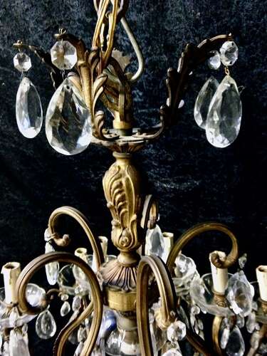 A Twenty Light Large Italian Brass and Crystal Antique Chandelier