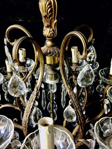 A Twenty Light Large Italian Brass and Crystal Antique Chandelier