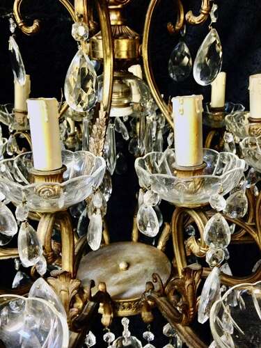 A Twenty Light Large Italian Brass and Crystal Antique Chandelier