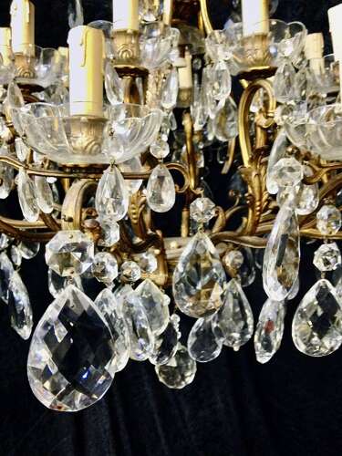 A Twenty Light Large Italian Brass and Crystal Antique Chandelier