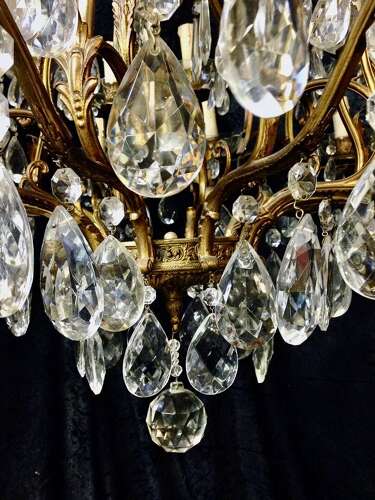 A Twenty Light Large Italian Brass and Crystal Antique Chandelier