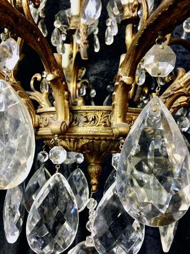 A Twenty Light Large Italian Brass and Crystal Antique Chandelier