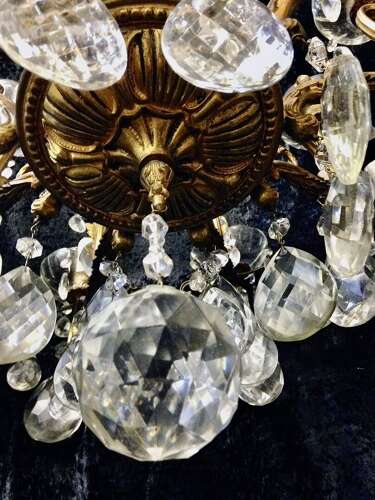 A Twenty Light Large Italian Brass and Crystal Antique Chandelier