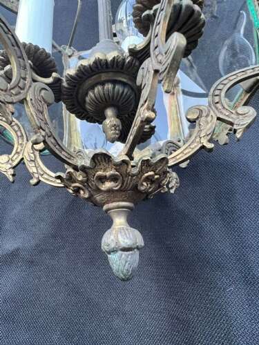 A Three Light French Antique Brass Lantern