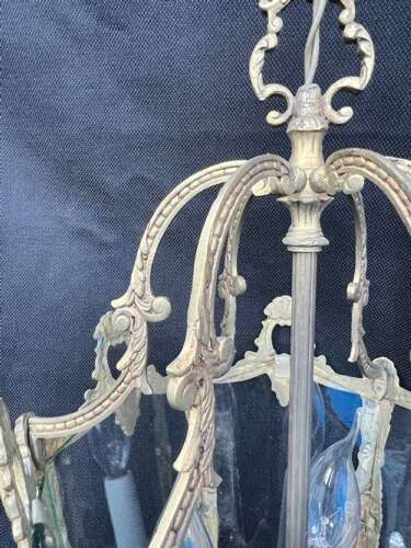 A Three Light French Antique Brass Lantern
