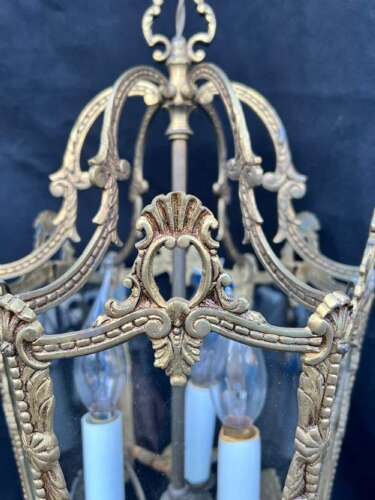 A Three Light French Antique Brass Lantern